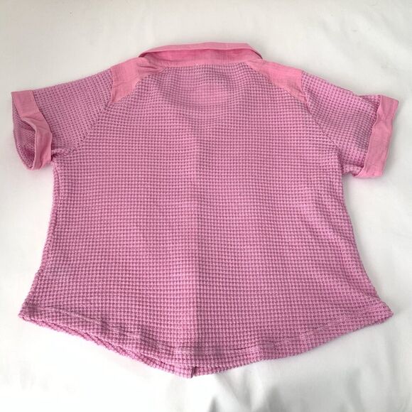NWT Umgee Shirt Women L Pink Sheer Waffle Knit Boxy Camp Lagenlook Boho Gypsy - Picture 3 of 7